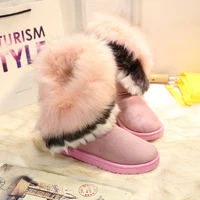 winter snow boots thick fluffy fox fur snow boots waterproof non slip warm cotton boots ladies short boots plus size 42