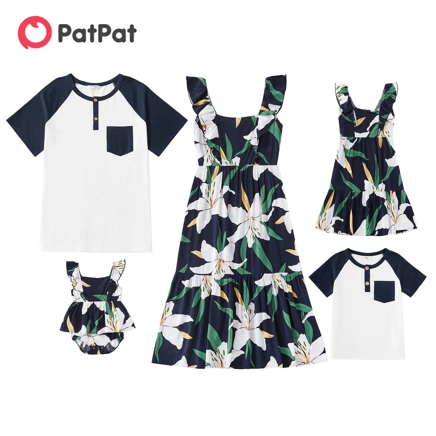 

PatPat 2021 New Arrival Mosaic Floral Print Family Matching Sets(Tank Dresses - Raglan Sleeves T-shirts - Rompers)