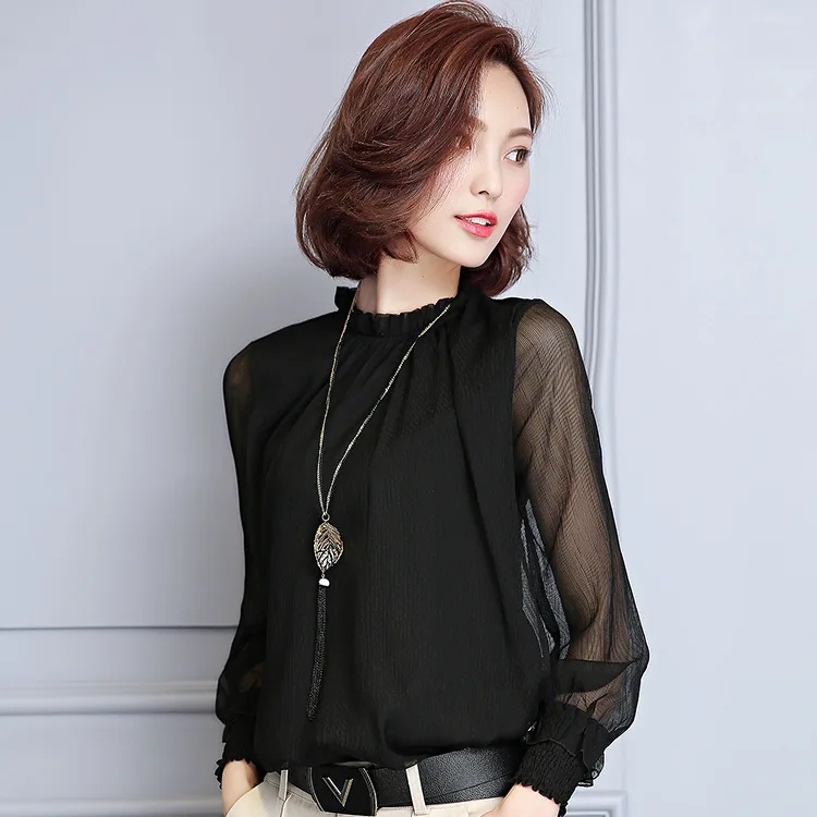 

Chiffon Blouse New Women Tops Long Sleeve Stand Neck Work Wear Shirts Elegant Lady Casual Blouses Women's Blusas Plus Size 3XL