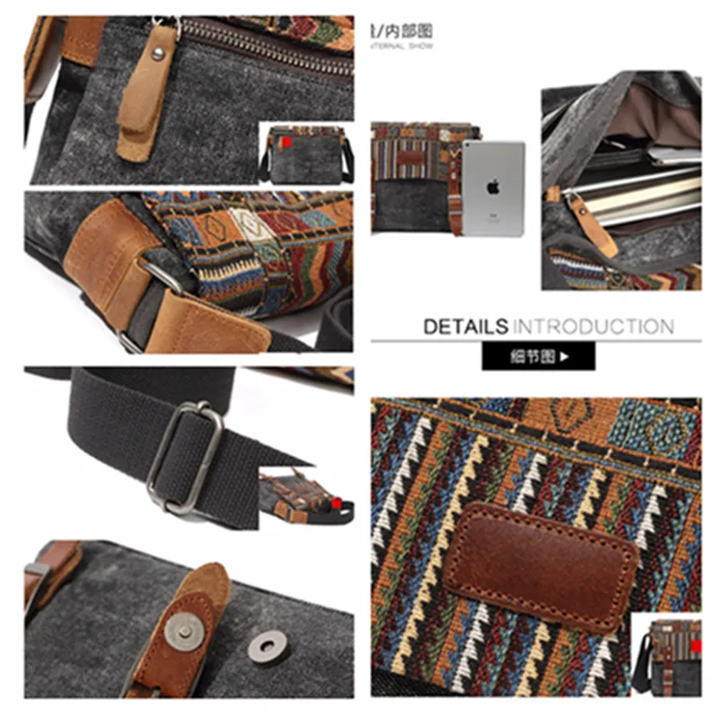 Винтажная Этническая холщовая сумка-мессенджер женская наплечная сумка в