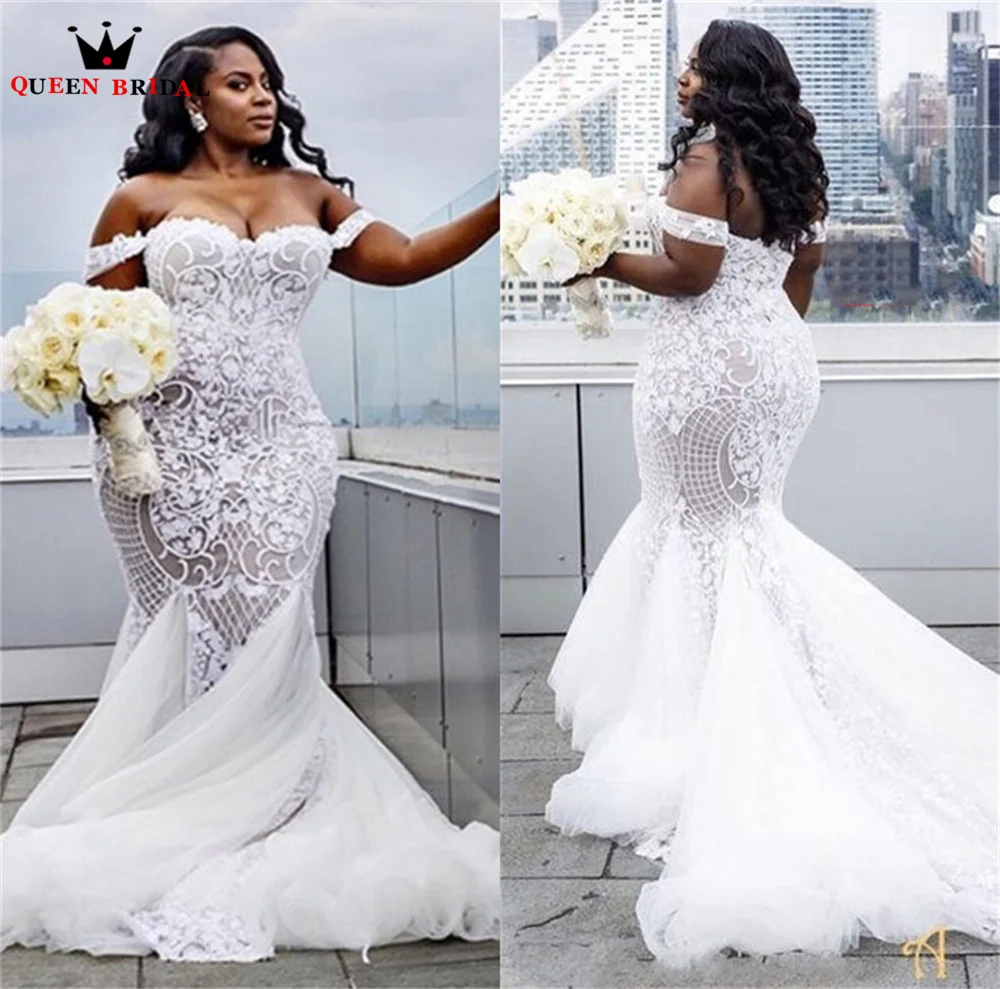 

Sexy Wedding Dresses Mermaid Plus Size Tulle Lace Beading Appliques Formal Women Bride Dresses Custom Size DK24
