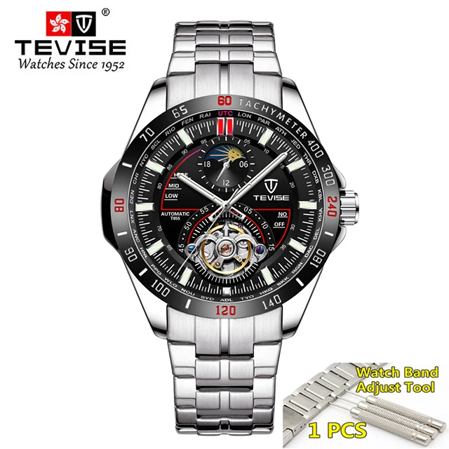black red Tevise механические часы модные роскошные мужские автоматические часы мужские деловые водонепроницаемые наручные часы Montre Homme - Цвет: black red