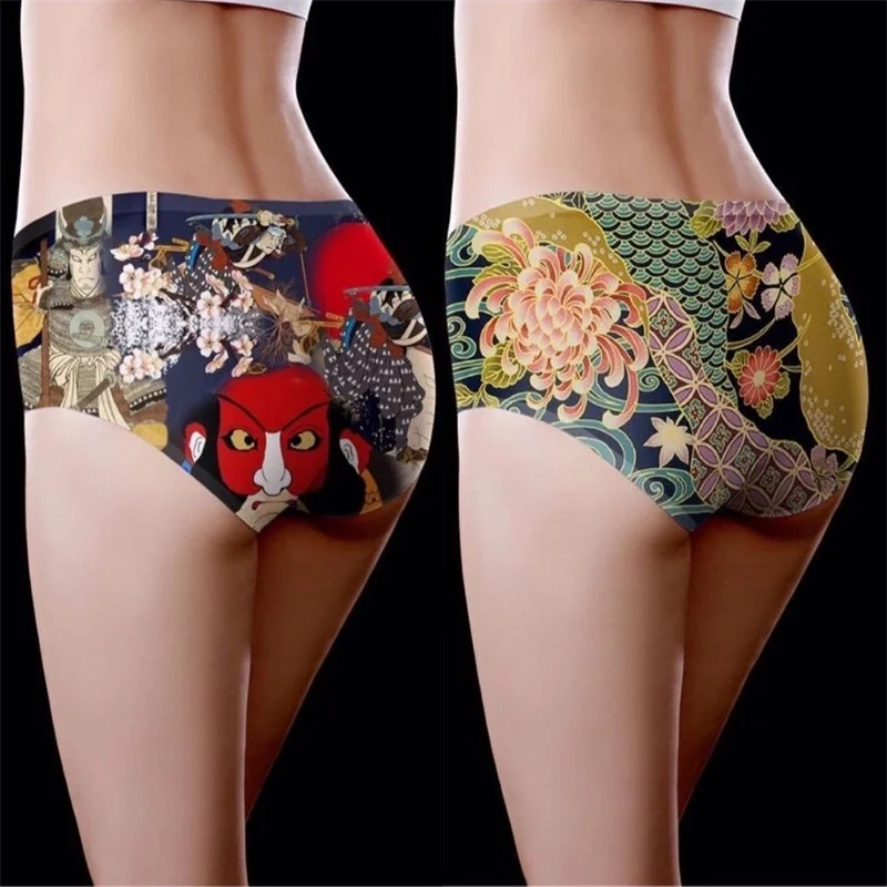 

Sexy Panties Printed Ice Silk Panties 2021 Middle Waist Female Underwear Breathable Seamless Silky Briefs accesorios íntimos