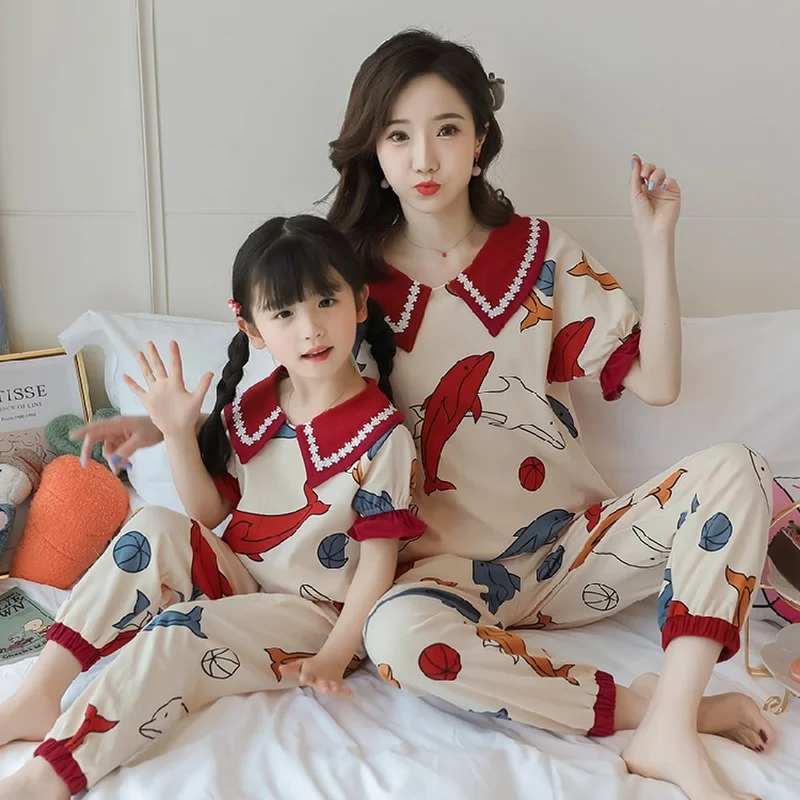 Хлопковые одинаковые комплекты для семьи Летние детские пижамы с короткими