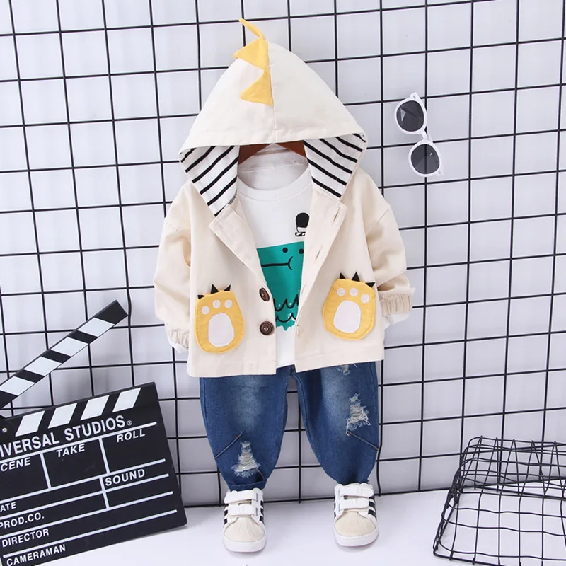 

Children's Clothing Boys Girls 3PCS Suit Autumn Winter Baby Cartoon Dinosaur Jacket + Shirt + Jeans Pants Baby Clothes Sets