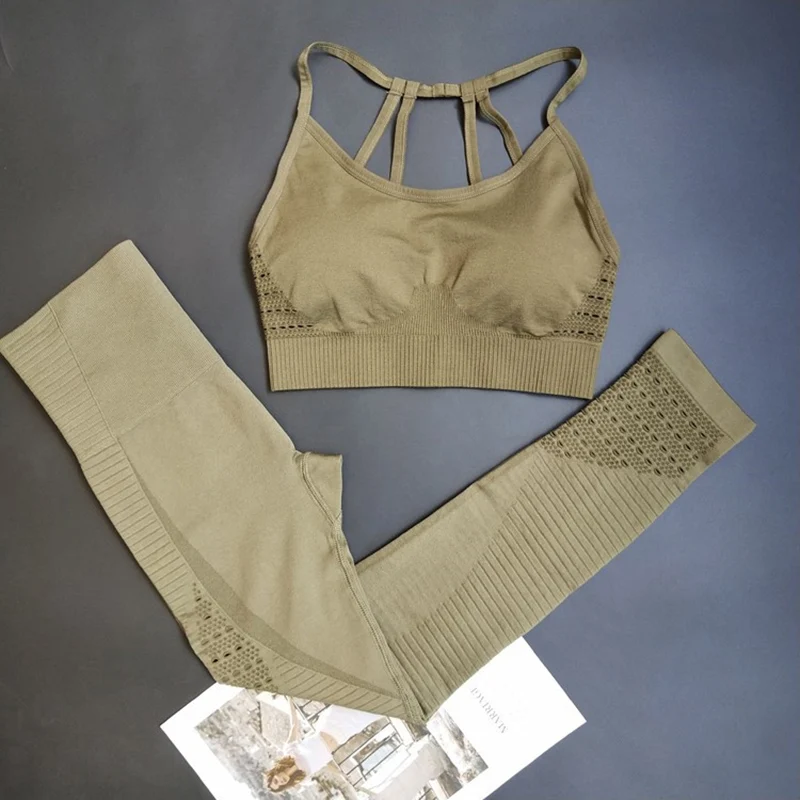 GYO202Army Green 24 цвета спортивный костюм Йога наборы женская спортивная одежда энергия бесшовные леггинсы мягкий спортивный бюстгальтер 2 шт. Фитнес Спортивная тренировочная набор - Цвет: GYO202Army Green