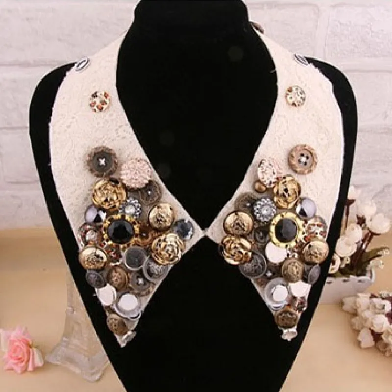 

Retro Style Button Beaded Fake Collar Women Turn Down Lapel Scarf Necklace False Collar Half Shirt Clothes Accessories