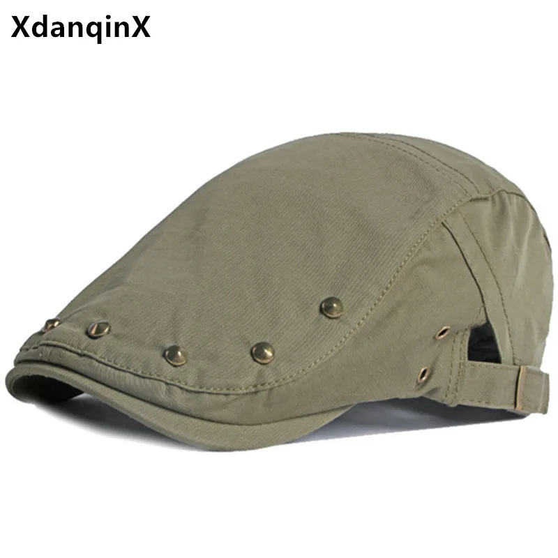 

XdanqinX Snapback Cap Men's Washed Cotton Berets 2021 New Personality Rivet British Retro Casual Sports Caps Male Bone Dad Hat