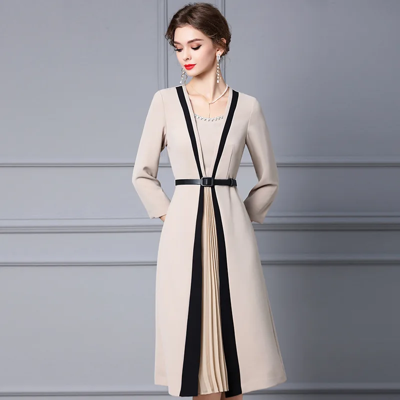 

Женское плиссированное платье до середины икры, лоскутное разноцветное платье с длинными рукавами и кристаллами, расшитое бисером, XXL, весна 2022