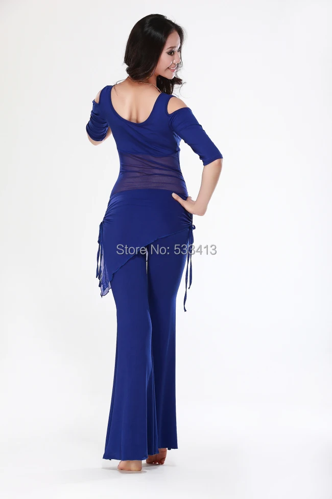 Belly dance costume sexy short sleeves top+milk silk waist pants 2pcs/suit for belly dancing set