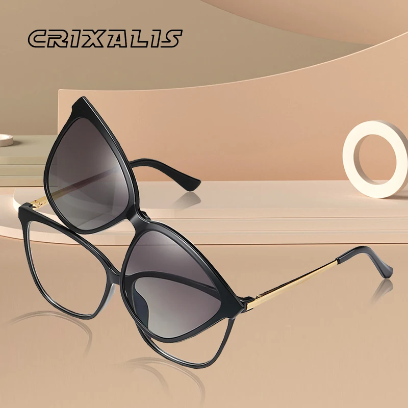 CRIXALIS Classic Square Magnetic Clip-on Polarized Sunglasses Women 2022 Luxury Brand Designer Computer Glasses Ladies UV400