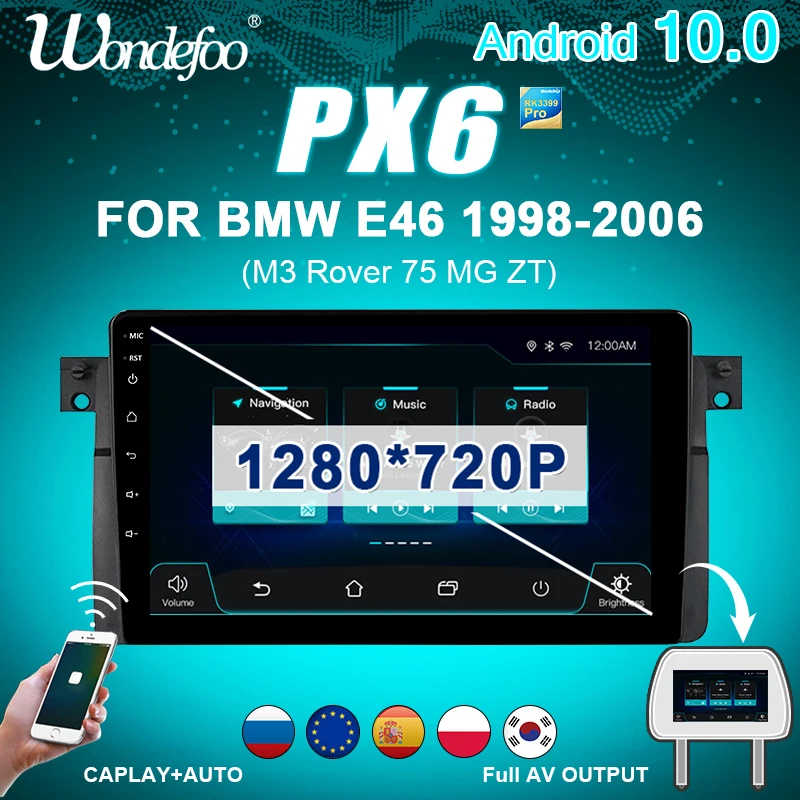 магнитола 2 din андроид Android 10 автомагнитола радио PX6 для BMW E46 M3 318/320/325/330 Rover 75