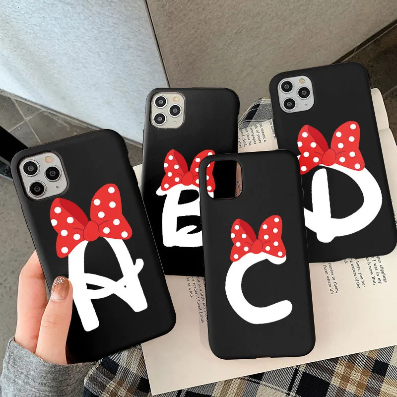 Милый мультяшный чехол для телефона с бантом и буквами алфавита iPhone 12 11 Pro XS MAX X XR 7