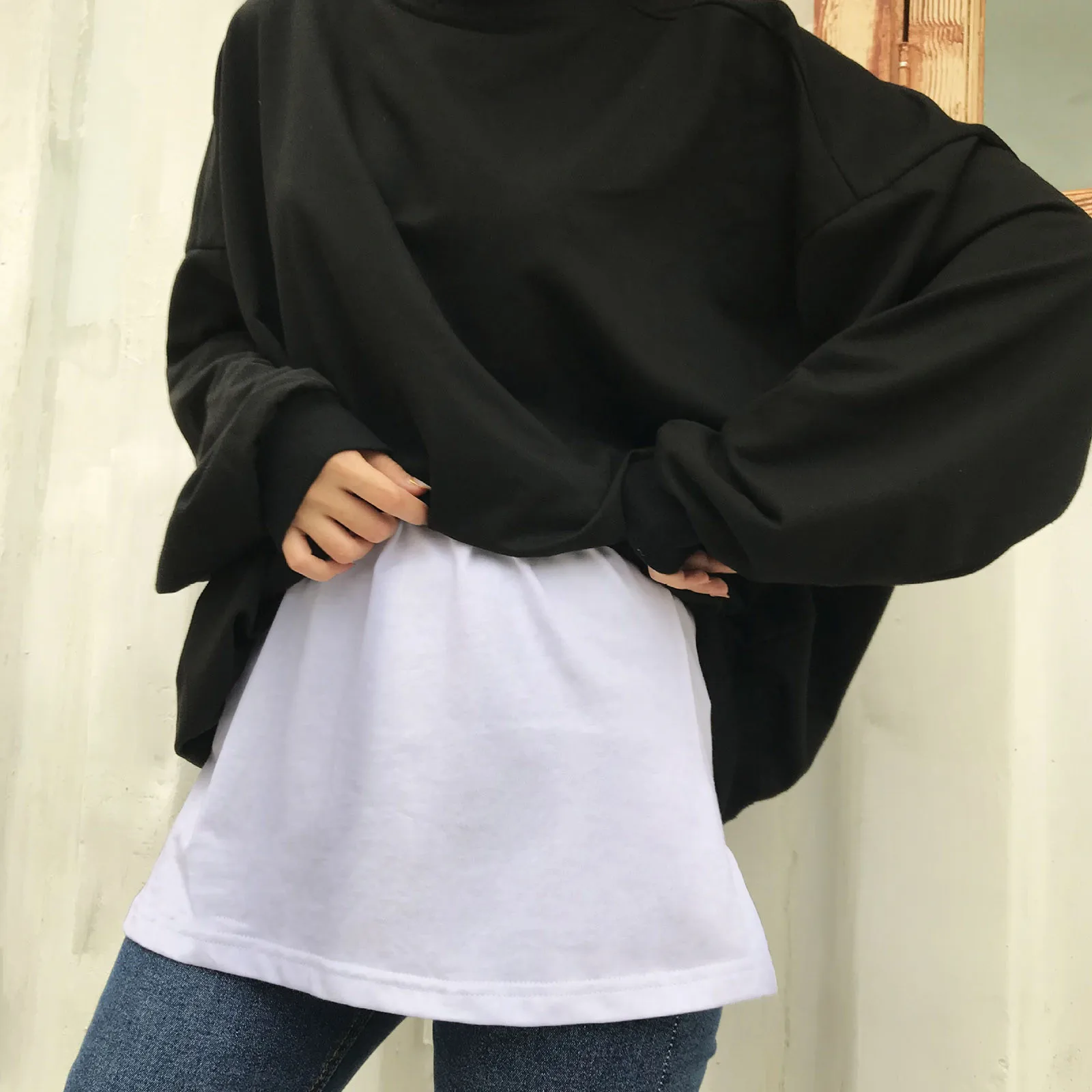 

3PCS Sweatshirt Base Skirt With Female All-match Short Skirt In The Hem Underskirts Elastic High Waist Split Half Slips Skirts