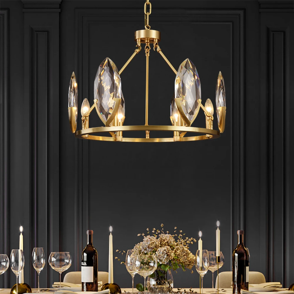 

Люстра для гостиной, Роскошная золотая, медная хрустальная лампа, круглый подвесной светильник, дизайнерский домашний декор, светодиодный ...