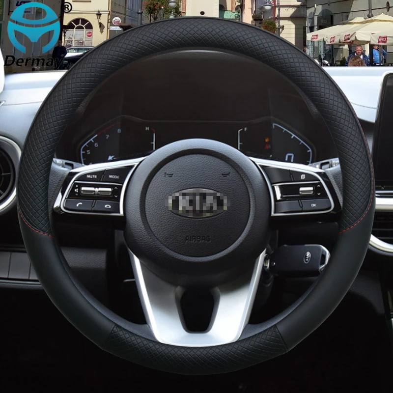 100% DERMAY Brand Leather Sport Car Steering Wheel Cover for Kia Sorento I II III Sorento PRIME 2002-2020 Auto Accessories