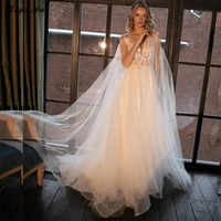 magic awn shiny wedding dresses 2021 lace appliques long straps sleeve illusion vintage princess mariage gowns vestido de mulher