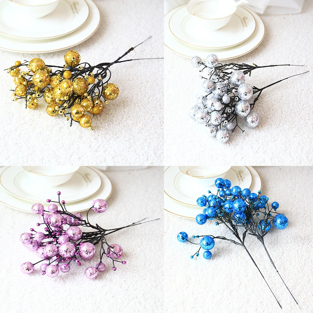 

Christmas simulation Berry Artificial Vivid Cherry Holly Berry String Cuttings Plastic Flower Accessorie Christmas Tree Decor