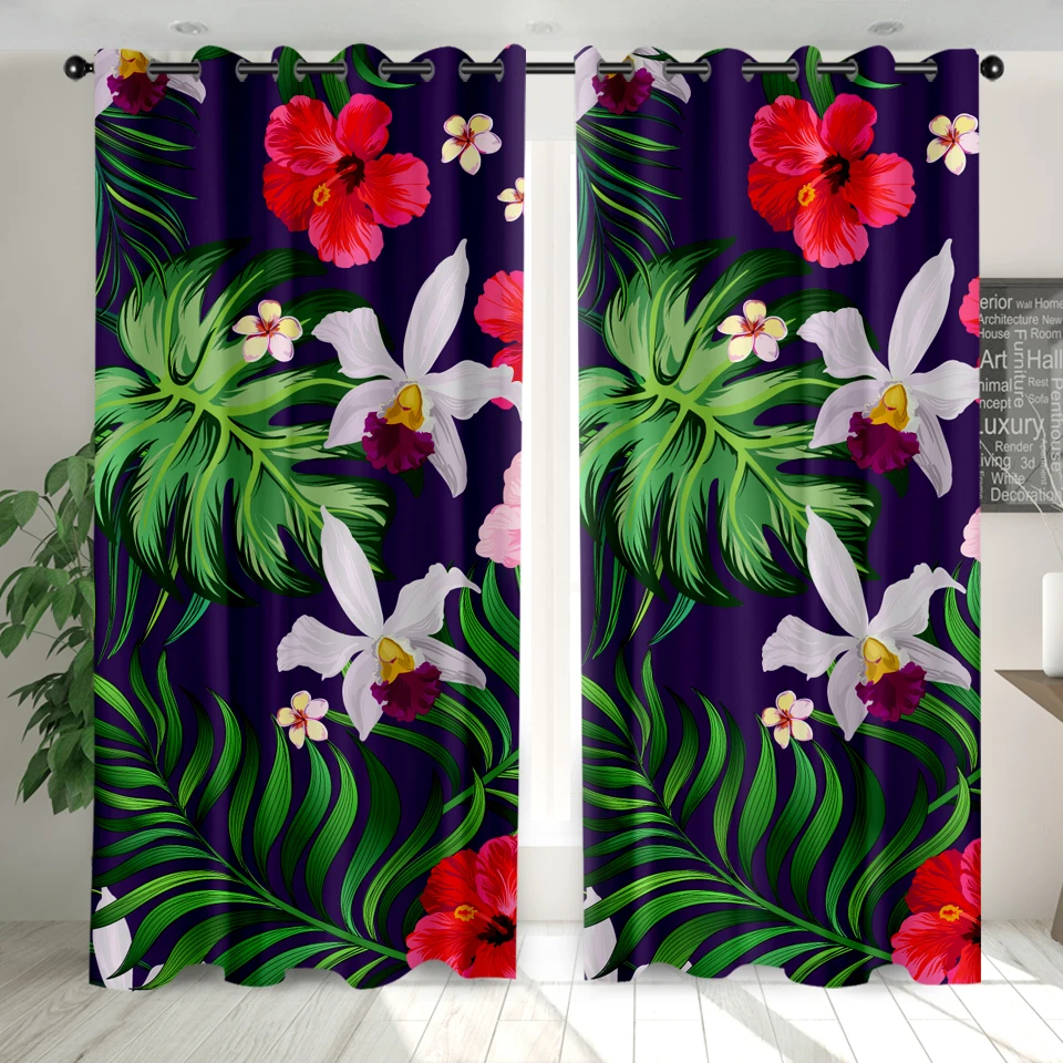 

Green Plant Flower Curtain Forest Animal Leopard Print Blackout Curtain 2 Panel for Living Room Bedroom Decor Curtain Dropship