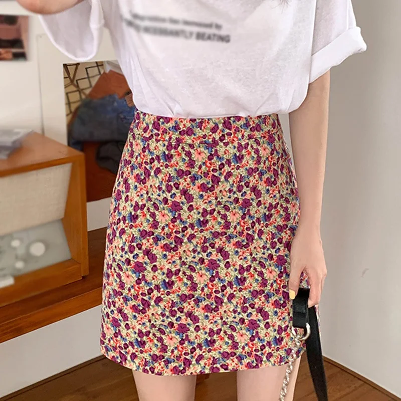 

Summer Skirt Retro High-waisted Thin All-match Floral Skirt