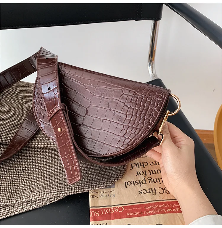 

Black Crocodile Pattern Saddle Small Shoulder Bags Handbags Women Famous Brands Female Pu Leather Day Clutches Messenger Bag