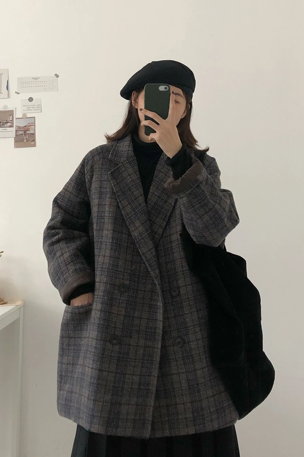 

Autumn and winter thick suit jacket loose retro double-breasted woolen coat winter clothes women