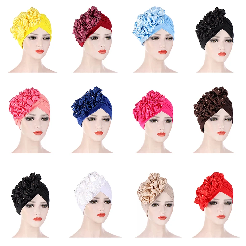 

Newest Elegant Turban Hats Women Cap Beaded For India Hat Scarfs Head Wrap Headband Girl Hair Accessories Lady