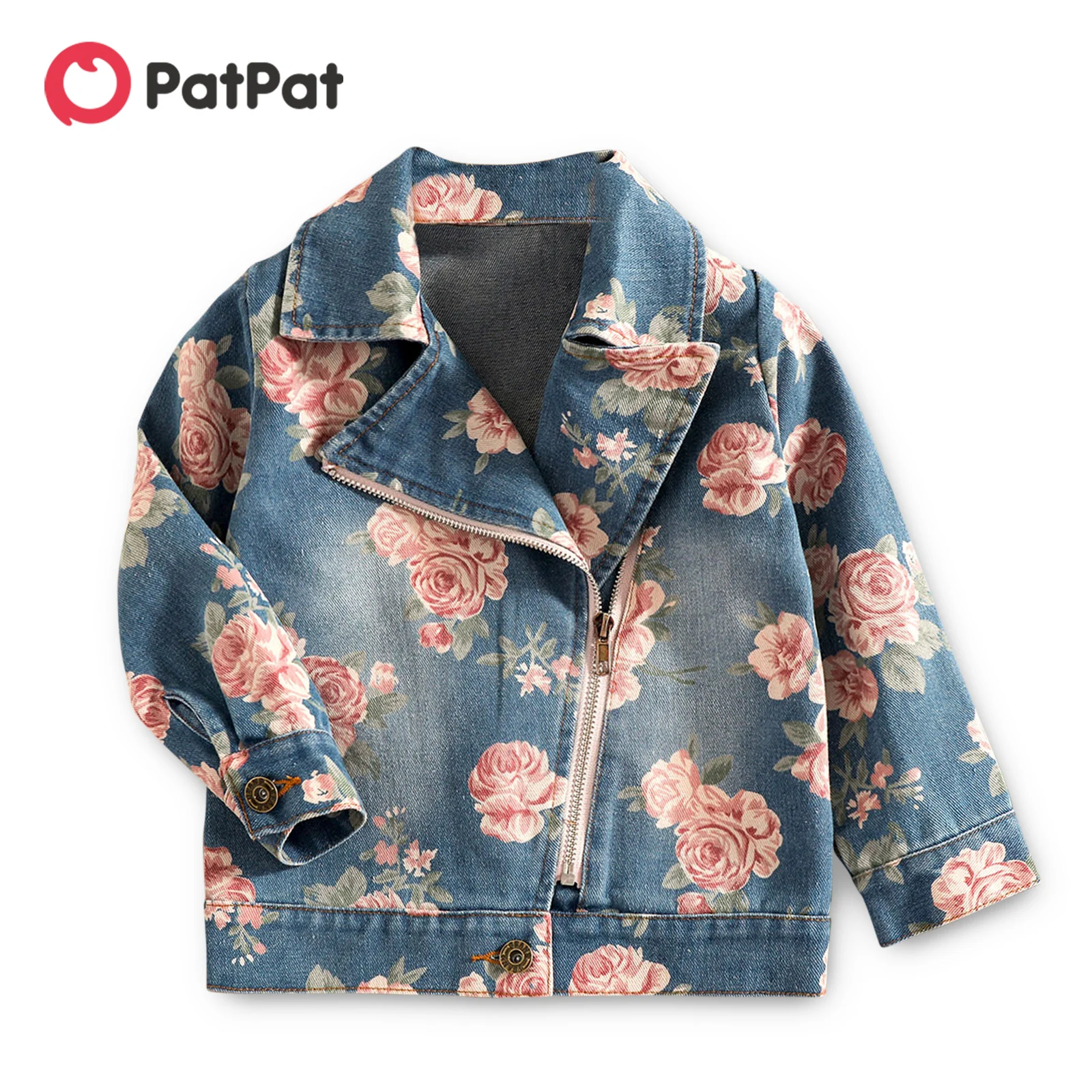

PatPat Toddler Boy/Girl 100% Cotton Floral Print Zipper Denim Jacket