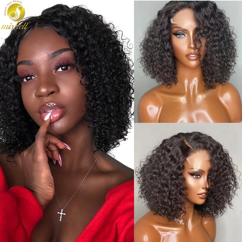 Mishell Jerry Curly Short Bob Lace Front Human Hair Wigs PrePlucked For Black Women Natural Hairline Deep Curly Human Hair Wig