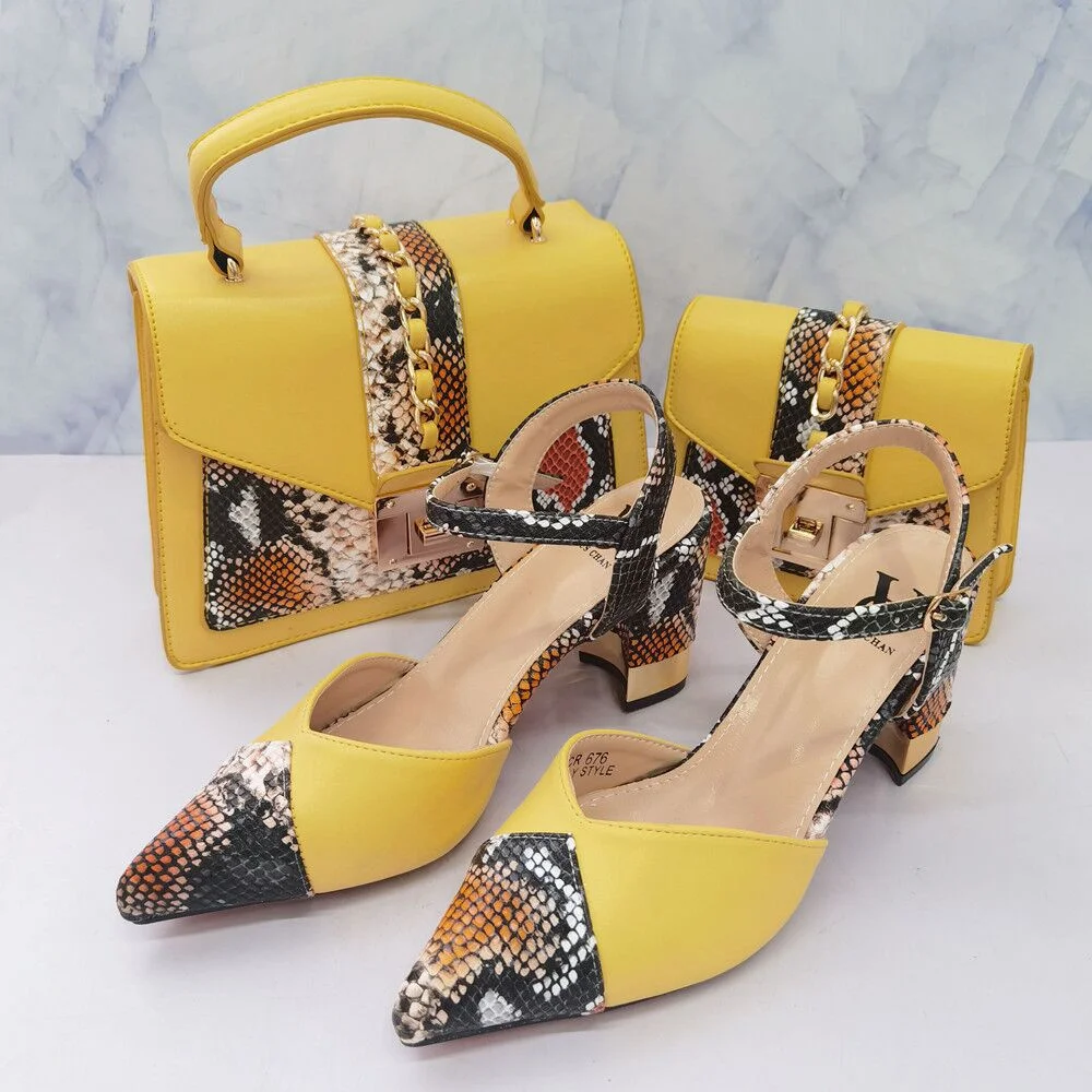 Элегантная Свадебная обувь и сумка в африканском стиле для матери, подходящая к итальянскому офису, женская модель с кристаллами желтого цв...
