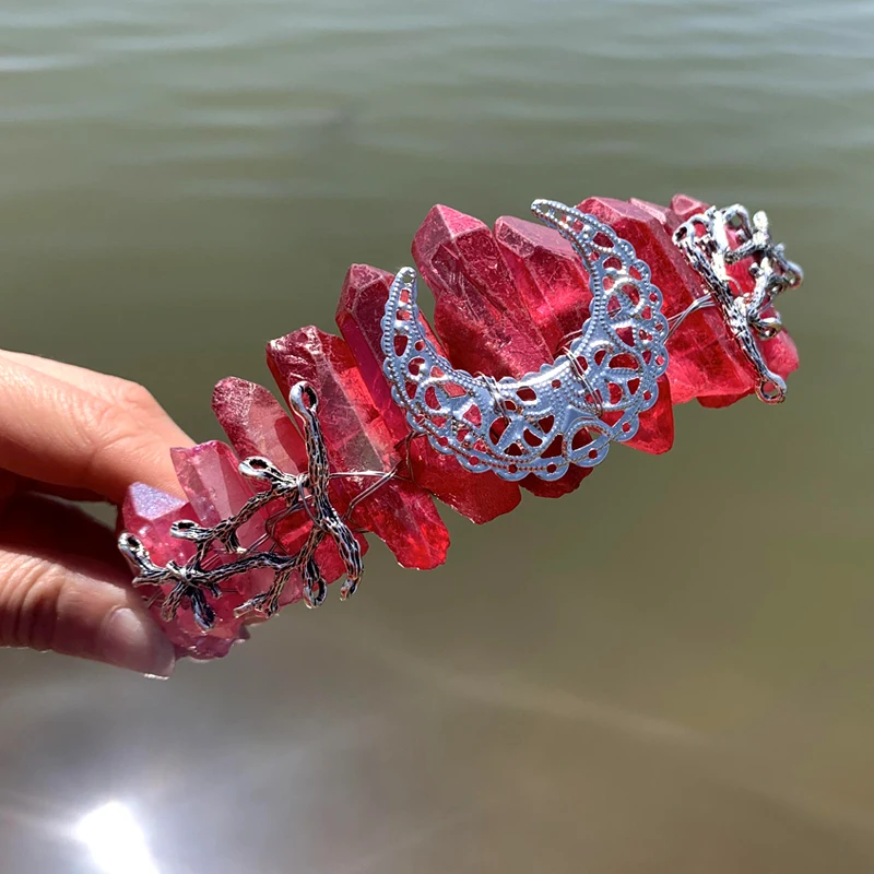 

Crystal Headpiece Bohemian Headdress Quartz Crystal Mystic Moon Hair Comb Crystal Hair Accessories Boho Bridal Wedding Hair Acc