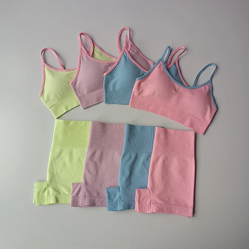 

Women Colorful Yoga Sets 2Pcs Sexy Bra+High Waist Shorts Seamless Gym Suits Summer Quick Dry Sportswear Running Fitness Sets New