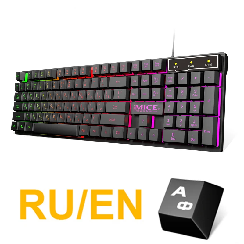 Russian Black IMice игровая клавиатура имитация механическая клавиатура с подсветкой русская геймерская Клавиатура проводная USB игровая клавиатура для компьютера - Цвет: Russian Black