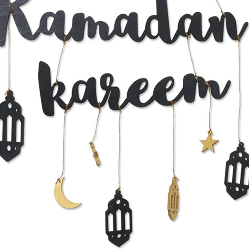 

2021 New Eid Ramadan Decoration Wooden Wall Hanging Ramadan Kareem Moon Star Pendant Islamic Muslim Mubarak Decor