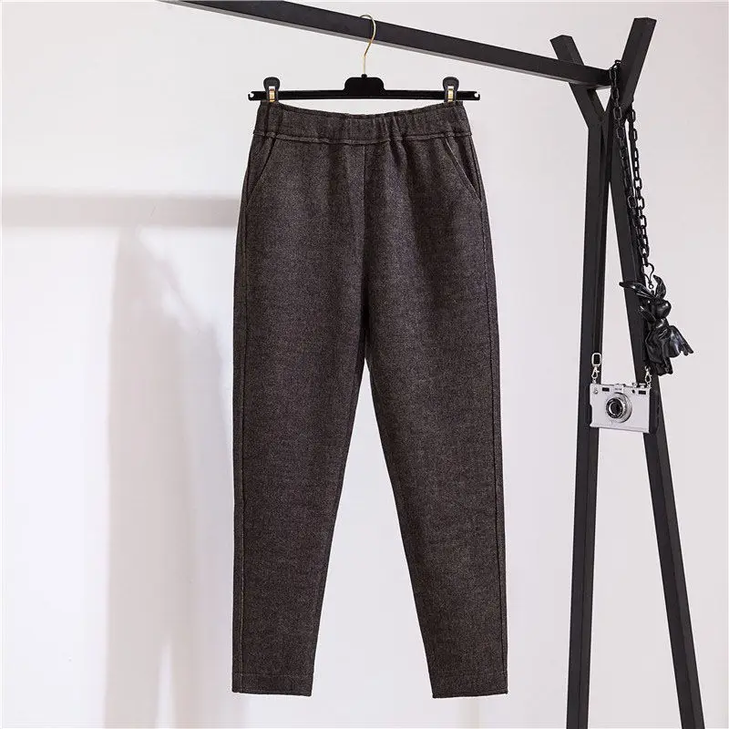 

2021 Autumn Winter New Woolen Harem Pants Women Thickened Warm Comfortable Trousers Vintage Casual Elastic High Waist Y131