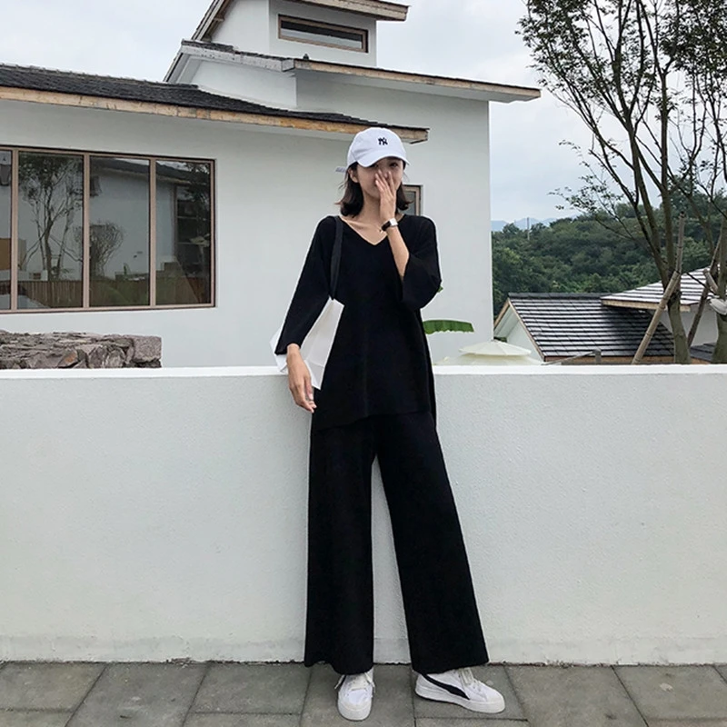 2019 осенний Модный трикотажный Женский комплект 2 шт. спортивный костюм корейский