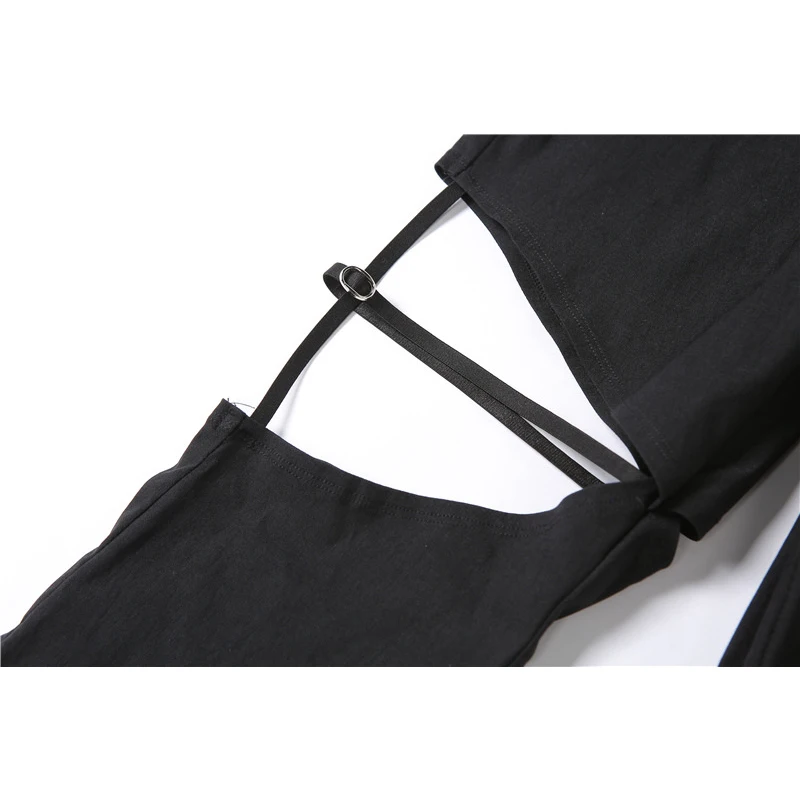 

GothGotik Hollow-Out Flare Pants For Woman Sexy Gothic Style High Waist Hole Long Lants High Street Summer