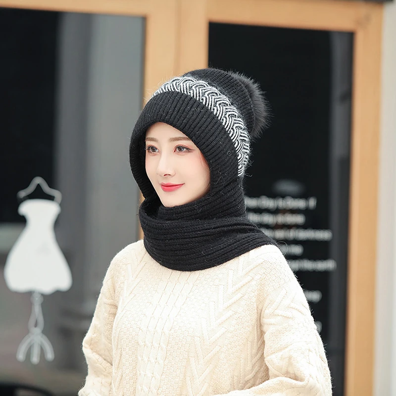 

Women Autumn Winter Beanies Soft Warm Girls Korean Woolen Knitted Circle Loop Scarf Cap Ladies Sports Hat Outdoor Caps Fashion