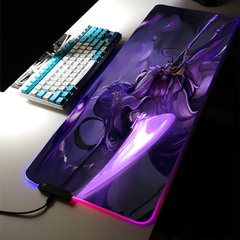 

Large RGB LED Genshin Impac Mouse Pad Baal Shogun Rugs Game Gamer Gaming Mousepad Keyboard Computer Anime Girl Desk Mat for CSGO