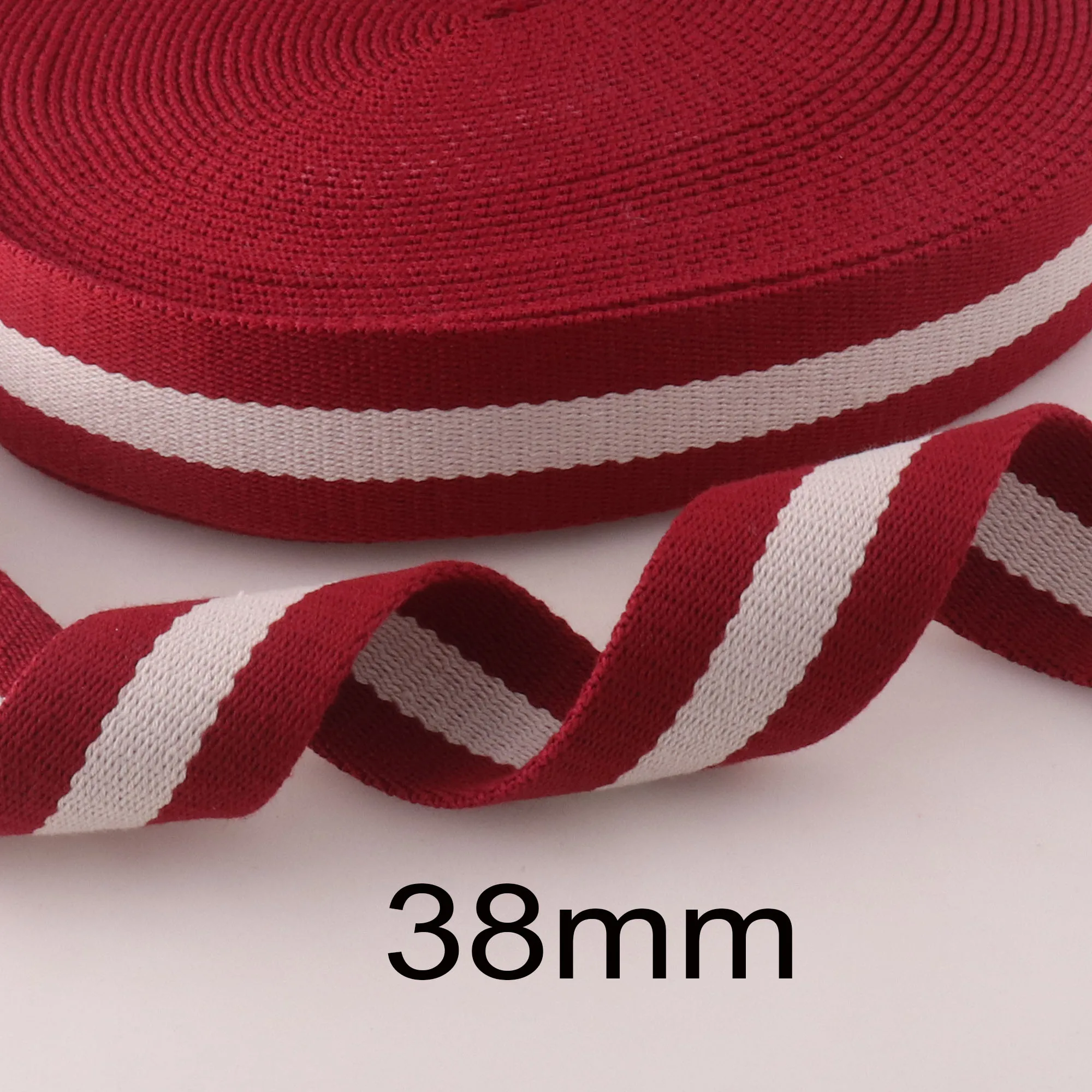 

38mm Dark Red White Striped Webbing 1 1/2"Soft Cotton Webbing Lanyard Webbing for Belt Bag Purse Pet Collars Leash bag making
