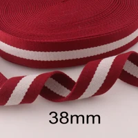 38mm dark red white striped webbing 1 12soft cotton webbing lanyard webbing for belt bag purse pet collars leash bag making