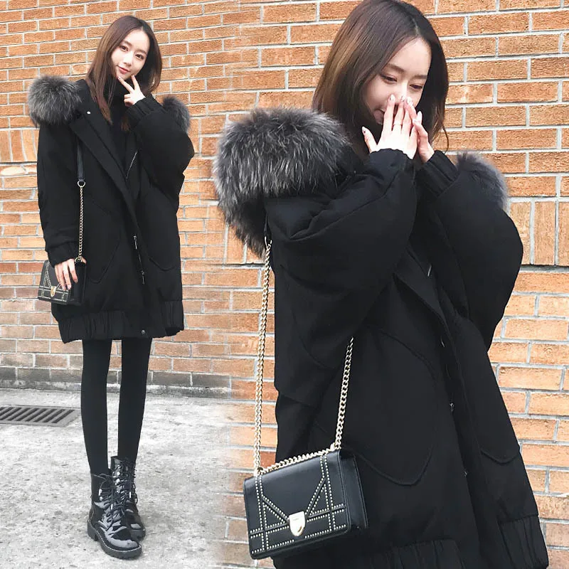 

Jacket Winter Coat Women Parkas 2020 Solid Hooded Fur Collar Zipper Female Winter Jackets Warm Thick Loose Long Women Coat