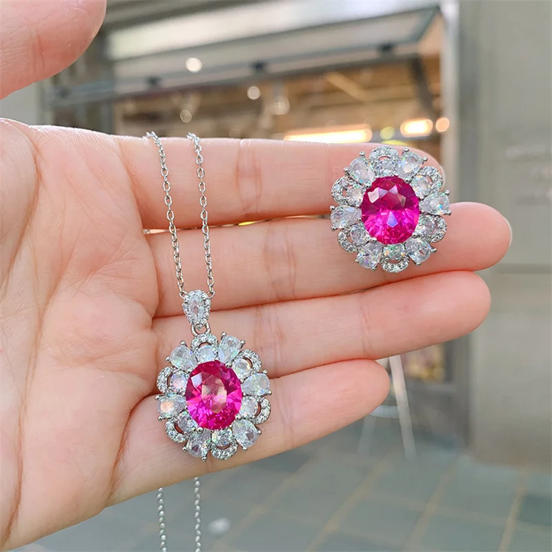 

QTT Brand Fashion Luxury Cubic Zirconia Bridal 925 Sterling Silver Jewelry Sets Oval Crystal Party Wedding Jewelry Necklace Sets