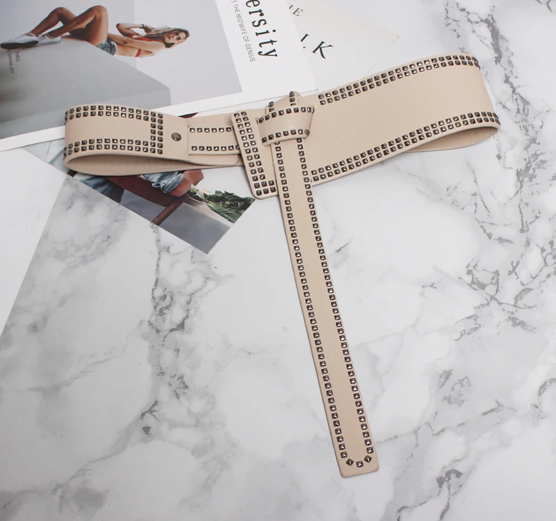 Женский широкий пояс-корсет GetSpring черный пояс из искусственной кожи с заклепками