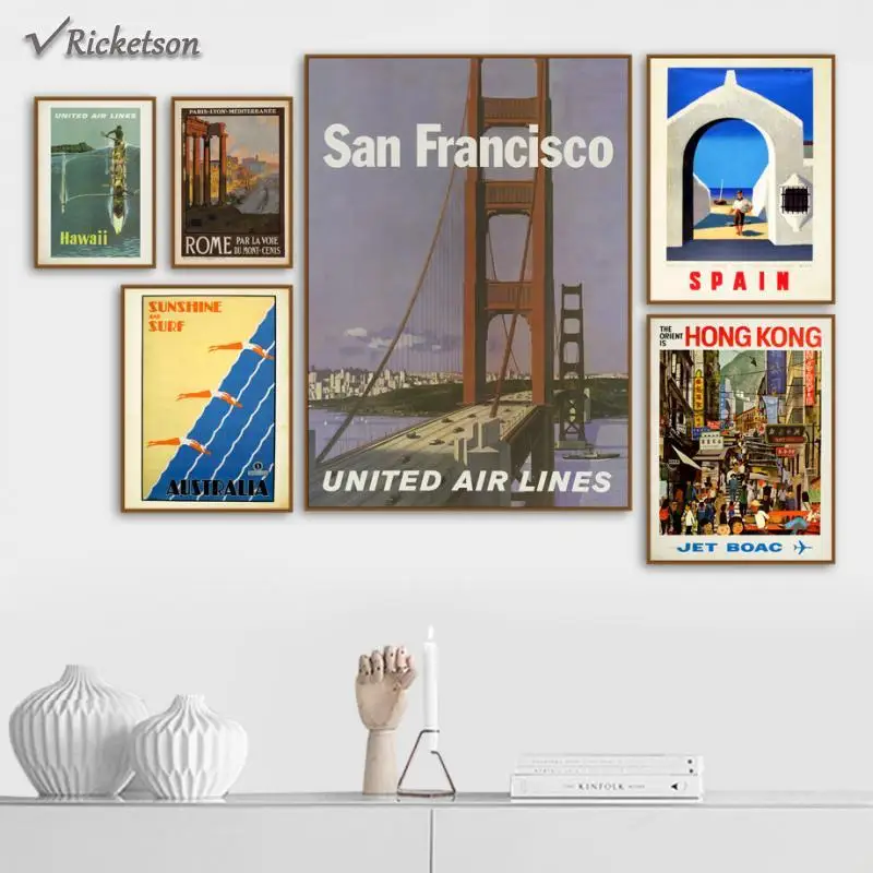 

Retro Airplane Zebra Tram Animal Wall Art Canvas Painting City Landscape Posters and Prints Wall Pictures for Living Room Decor