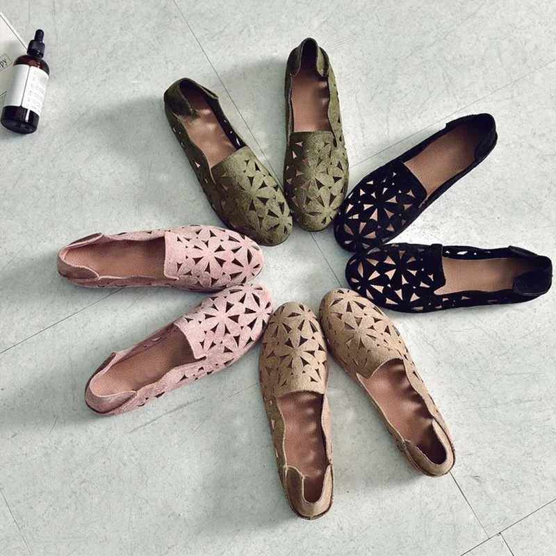 

Akexiya 2021 Summer Women Flat Shoes Soft Casual Loafers Female Ballet Flats Sweet Cut Out Moccasins Breathable Ladies Footwear