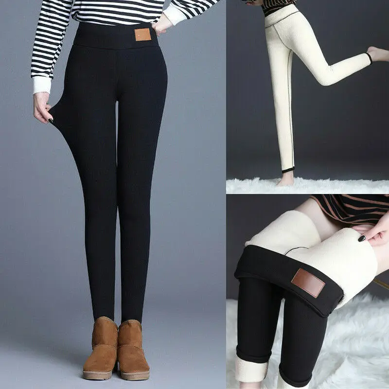 Зимние женские теплые плотные кашемировые брюки из овечьей шерсти однотонные с