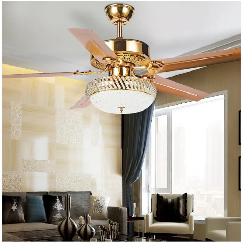 

Led wrought iron ceiling fan light restaurant living room luxury local gold remote control ceiling fan light