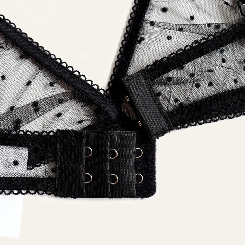 

Sexy Underwear Sets Ladies Breathable Bralette With Underpants Polka Dot Sheer Mesh Lingeries Set Women Invisible Bras