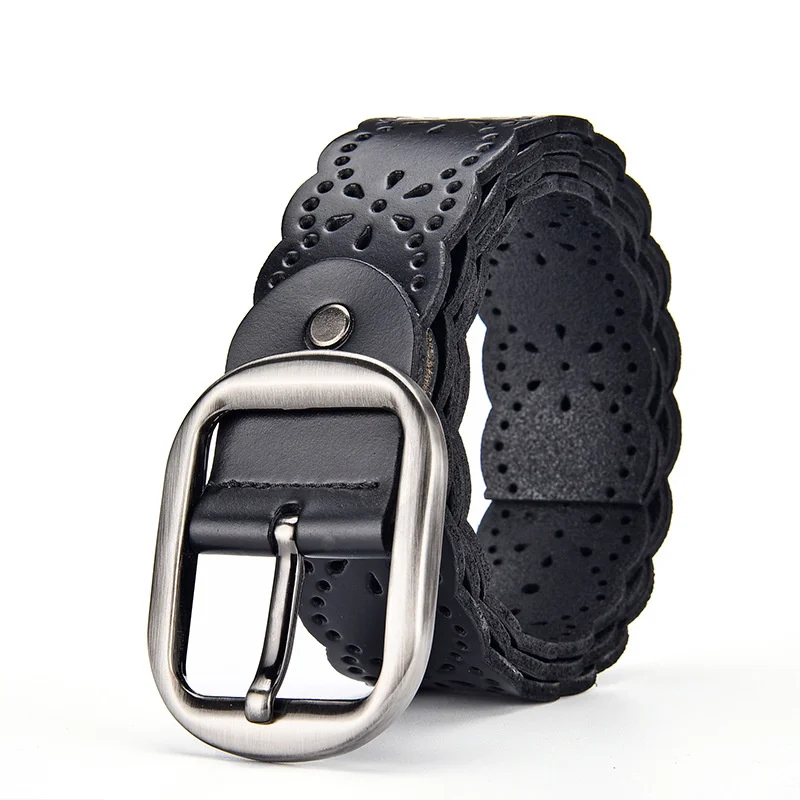 

Hollowed Out Women's Embossed Wave Stripe Leather Belt Female Student Leather Jeans Belt Popularity